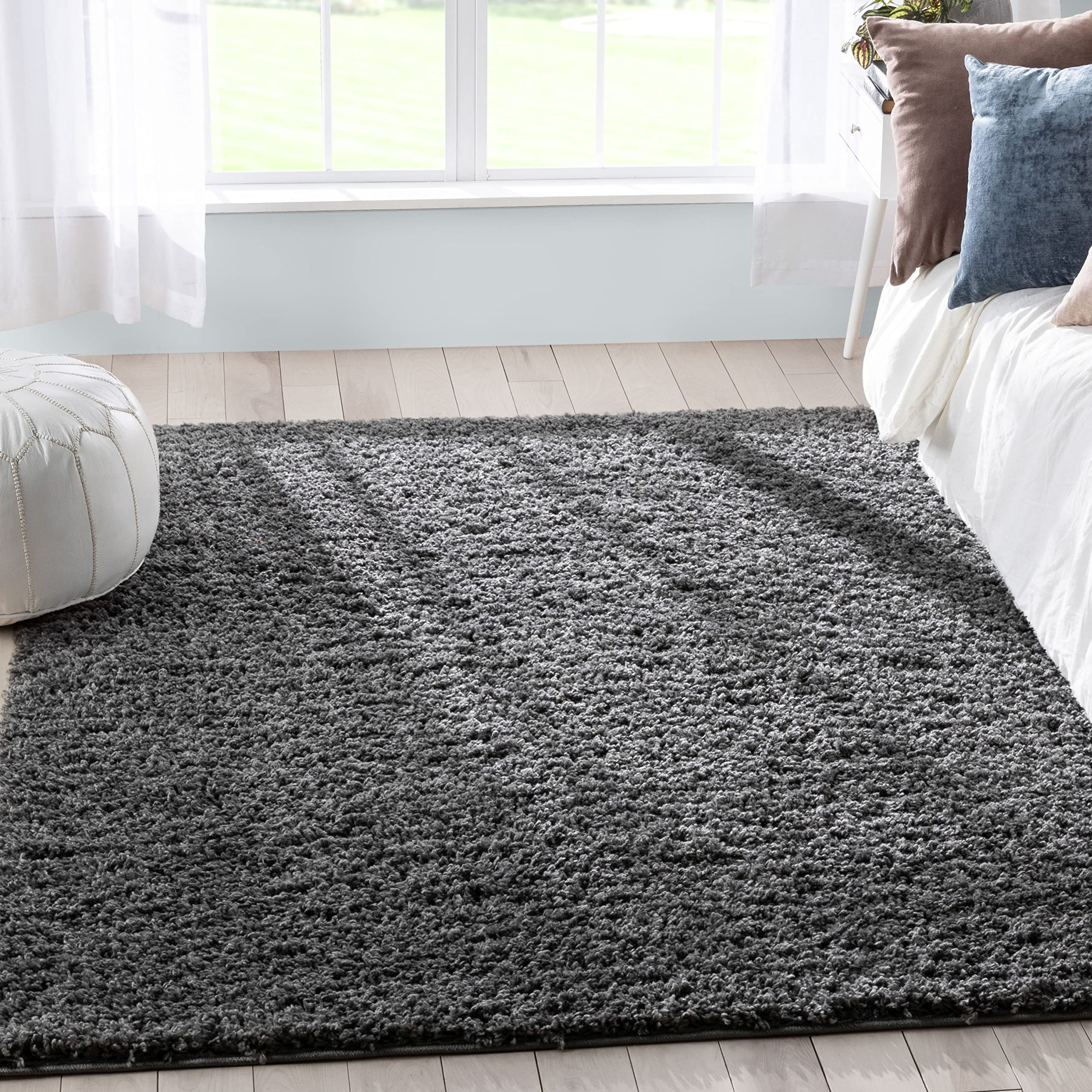 Well Woven Elle Basics | Emerson Shag Charcoal Grey | Textured Area Rug (6'7" x 9'6")