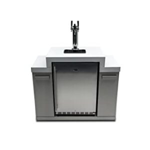 Mont Alpi MA-KEG Stainless Steel Outdoor Rated 3 Beer Tap Kegerator Keg Center Refrigerator Module w/Digital Display + White Granite Countertop - Holds 3 Pony Kegs - Fits Island Grills