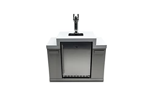 Mont Alpi MA-KEG Stainless Steel Outdoor Rated 3 Beer Tap Kegerator Keg Center Refrigerator Module w/Digital Display + White Granite Countertop - Holds 3 Pony Kegs - Fits Island Grills