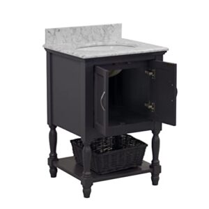 Beverly 24-inch Bathroom Vanity (Marine Gray/Carrara): Includes Marine Gray Cabinet with Authentic Italian Carrara Marble Countertop and White Ceramic Sink