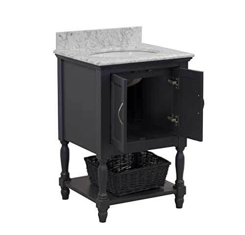 Beverly 24-inch Bathroom Vanity (Marine Gray/Carrara): Includes Marine Gray Cabinet with Authentic Italian Carrara Marble Countertop and White Ceramic Sink