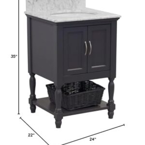 Beverly 24-inch Bathroom Vanity (Marine Gray/Carrara): Includes Marine Gray Cabinet with Authentic Italian Carrara Marble Countertop and White Ceramic Sink