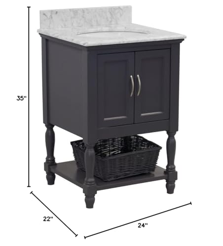 Beverly 24-inch Bathroom Vanity (Marine Gray/Carrara): Includes Marine Gray Cabinet with Authentic Italian Carrara Marble Countertop and White Ceramic Sink