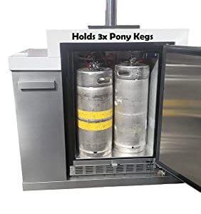 Mont Alpi MA-KEG Stainless Steel Outdoor Rated 3 Beer Tap Kegerator Keg Center Refrigerator Module w/Digital Display + White Granite Countertop - Holds 3 Pony Kegs - Fits Island Grills