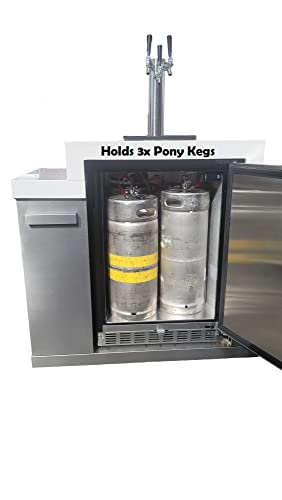 Mont Alpi MA-KEG Stainless Steel Outdoor Rated 3 Beer Tap Kegerator Keg Center Refrigerator Module w/Digital Display + White Granite Countertop - Holds 3 Pony Kegs - Fits Island Grills