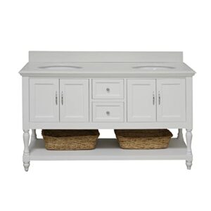 Kitchen Bath Collection Beverly 60-inch Double Bathroom Vanity (White/Quartz): Includes White Cabinet with Stunning Quartz Countertop and White Ceramic Sinks