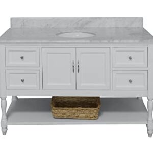 Kitchen Bath Collection Beverly 60-inch Single Bathroom Vanity (White/Carrara): Includes White Cabinet with Authentic Italian Carrara Marble Countertop and White Ceramic Sink