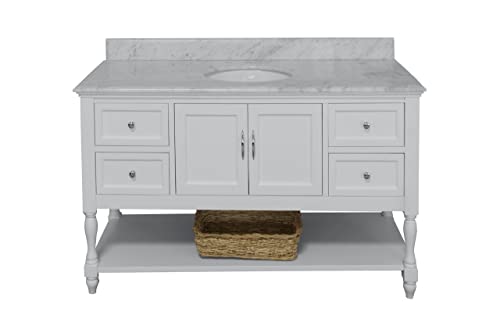 Kitchen Bath Collection Beverly 60-inch Single Bathroom Vanity (White/Carrara): Includes White Cabinet with Authentic Italian Carrara Marble Countertop and White Ceramic Sink