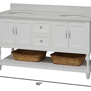 Kitchen Bath Collection Beverly 60-inch Double Bathroom Vanity (White/Quartz): Includes White Cabinet with Stunning Quartz Countertop and White Ceramic Sinks