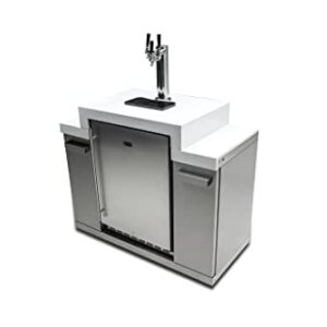 Mont Alpi MA-KEG Stainless Steel Outdoor Rated 3 Beer Tap Kegerator Keg Center Refrigerator Module w/Digital Display + White Granite Countertop - Holds 3 Pony Kegs - Fits Island Grills