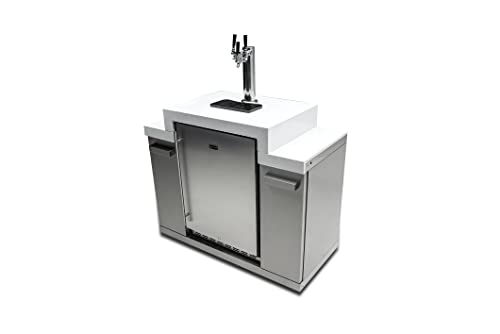 Mont Alpi MA-KEG Stainless Steel Outdoor Rated 3 Beer Tap Kegerator Keg Center Refrigerator Module w/Digital Display + White Granite Countertop - Holds 3 Pony Kegs - Fits Island Grills