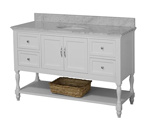 Kitchen Bath Collection Beverly 60-inch Single Bathroom Vanity (White/Carrara): Includes White Cabinet with Authentic Italian Carrara Marble Countertop and White Ceramic Sink