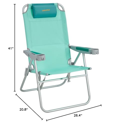 #WEJOY 17 in Oversized Beach Chair, 5 Adjustable Reclining Folding Backpack Beach Chairs for Adult, High Back Seat Chair with Bottle Opener,Handle Strap,Phone&Cup Holder for Camping Sand,300 Lbs