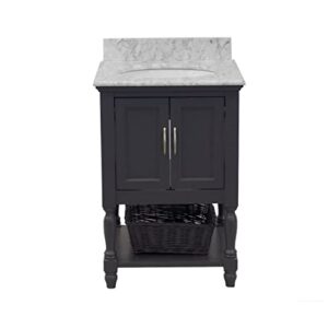 Beverly 24-inch Bathroom Vanity (Marine Gray/Carrara): Includes Marine Gray Cabinet with Authentic Italian Carrara Marble Countertop and White Ceramic Sink