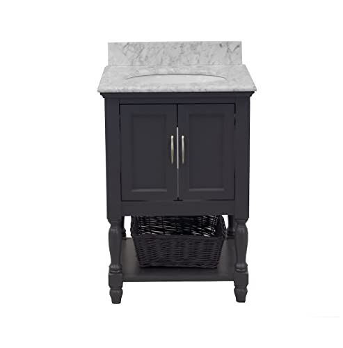 Beverly 24-inch Bathroom Vanity (Marine Gray/Carrara): Includes Marine Gray Cabinet with Authentic Italian Carrara Marble Countertop and White Ceramic Sink