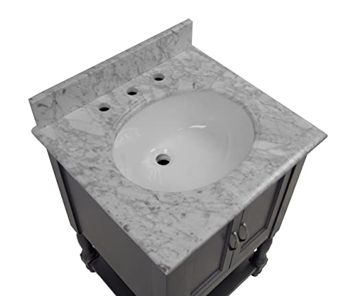 Beverly 24-inch Bathroom Vanity (Marine Gray/Carrara): Includes Marine Gray Cabinet with Authentic Italian Carrara Marble Countertop and White Ceramic Sink