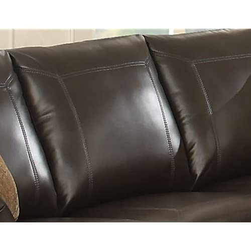 AC Pacific Louis Collection Traditional Upholstered Leather Living Room Piece with Antique Brass Nail Head Trim, Sofa, Dark Brown