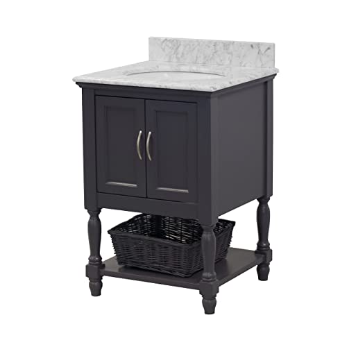 Beverly 24-inch Bathroom Vanity (Marine Gray/Carrara): Includes Marine Gray Cabinet with Authentic Italian Carrara Marble Countertop and White Ceramic Sink