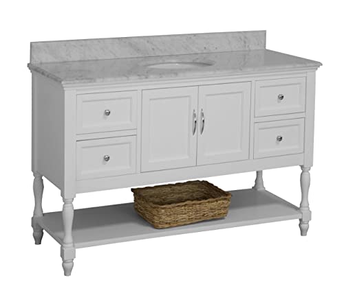 Kitchen Bath Collection Beverly 60-inch Single Bathroom Vanity (White/Carrara): Includes White Cabinet with Authentic Italian Carrara Marble Countertop and White Ceramic Sink