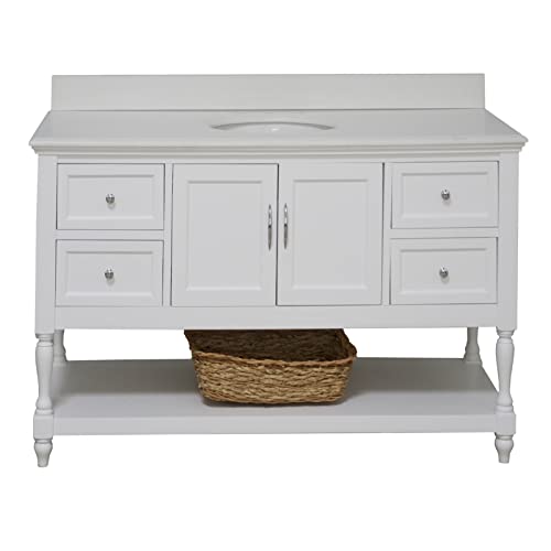 Beverly 48-inch Bathroom Vanity (White/Quartz): Includes White Cabinet with Stunning Quartz Countertop and White Ceramic Sink