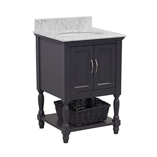 Beverly 24-inch Bathroom Vanity (Marine Gray/Carrara): Includes Marine Gray Cabinet with Authentic Italian Carrara Marble Countertop and White Ceramic Sink