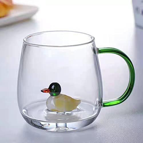 QIANSHENG 3D Coffee Mug Borosilicate Glass Cute Animal Inside Cup Cartoon Figurine Teacup for Women Men, 13.5oz