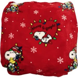 berkshire blanket & home co peanuts gang christmas velvet soft plush throw blanket | featuring snoopy & woodstock with christmas lights | red | merry & bright | 50inch x 70inch, 50inch x 70inch throw