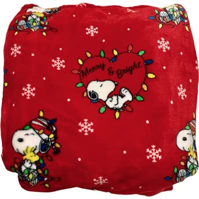 Berkshire Blanket & Home Co Peanuts Gang Christmas Velvet Soft Plush Throw Blanket | Featuring Snoopy & Woodstock with Christmas Lights | Red | Merry & Bright | 50inch x 70inch, 50inch x 70inch Throw