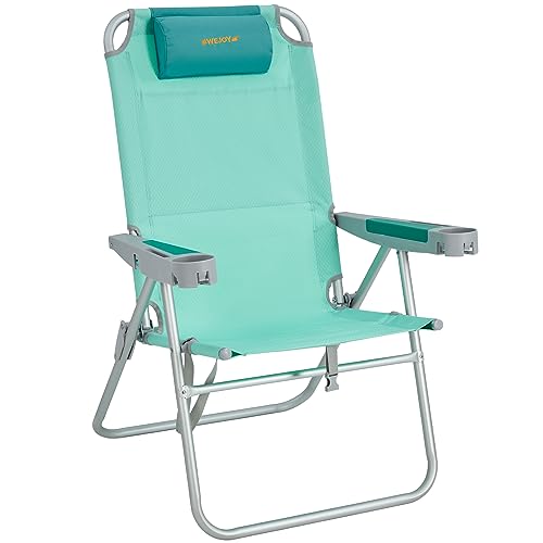 #WEJOY 17 in Oversized Beach Chair, 5 Adjustable Reclining Folding Backpack Beach Chairs for Adult, High Back Seat Chair with Bottle Opener,Handle Strap,Phone&Cup Holder for Camping Sand,300 Lbs