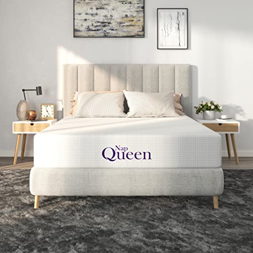 NapQueen 10 Inch Full Size Mattress, Bamboo Charcoal Memory Foam Mattress, Bed in a Box, White