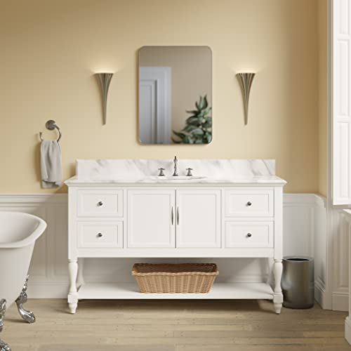 Kitchen Bath Collection Beverly 60-inch Single Bathroom Vanity (White/Carrara): Includes White Cabinet with Authentic Italian Carrara Marble Countertop and White Ceramic Sink