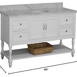 Kitchen Bath Collection Beverly 60-inch Single Bathroom Vanity (White/Carrara): Includes White Cabinet with Authentic Italian Carrara Marble Countertop and White Ceramic Sink