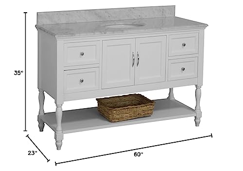 Kitchen Bath Collection Beverly 60-inch Single Bathroom Vanity (White/Carrara): Includes White Cabinet with Authentic Italian Carrara Marble Countertop and White Ceramic Sink