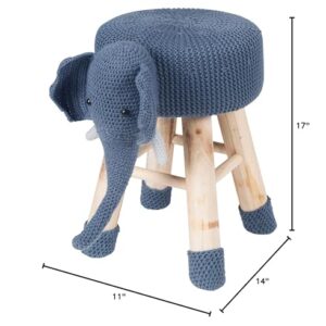 AC Pacific Woodland Elephant Stool for Kids, Animal Themed Wooden Ottoman Chair with Soft Plush Fabric, Sturdy Pine Wood Legs, Ideal for Playrooms, Nurseries or Living Rooms, Navy Blue