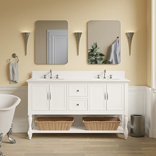 Kitchen Bath Collection Beverly 60-inch Double Bathroom Vanity (White/Quartz): Includes White Cabinet with Stunning Quartz Countertop and White Ceramic Sinks