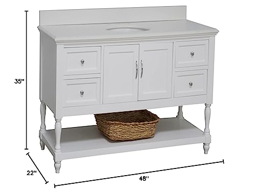 Beverly 48-inch Bathroom Vanity (White/Quartz): Includes White Cabinet with Stunning Quartz Countertop and White Ceramic Sink