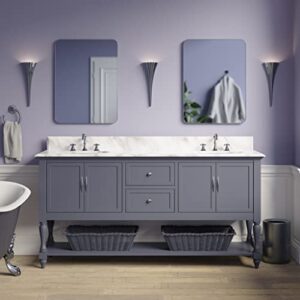 kitchen bath collection beverly 72-inch double bathroom vanity (marine gray/carrara): includes marine gray cabinet with authentic italian carrara marble countertop and white ceramic sinks