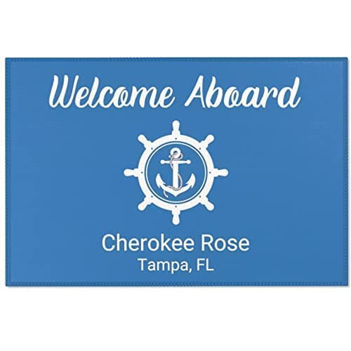 Welcome Aboard Mat for Boats, Personalized Boat Rug, Custom Boat Mat, Nautical Gift, Custom Doormat Coastal Decor, Maritime Boat Gifts, Boat Decor, Custom Gift for Boat (36" × 24", Lochmara)