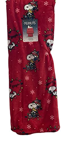 Berkshire Blanket & Home Co Peanuts Gang Christmas Velvet Soft Plush Throw Blanket | Featuring Snoopy & Woodstock with Christmas Lights | Red | Merry & Bright | 50inch x 70inch, 50inch x 70inch Throw