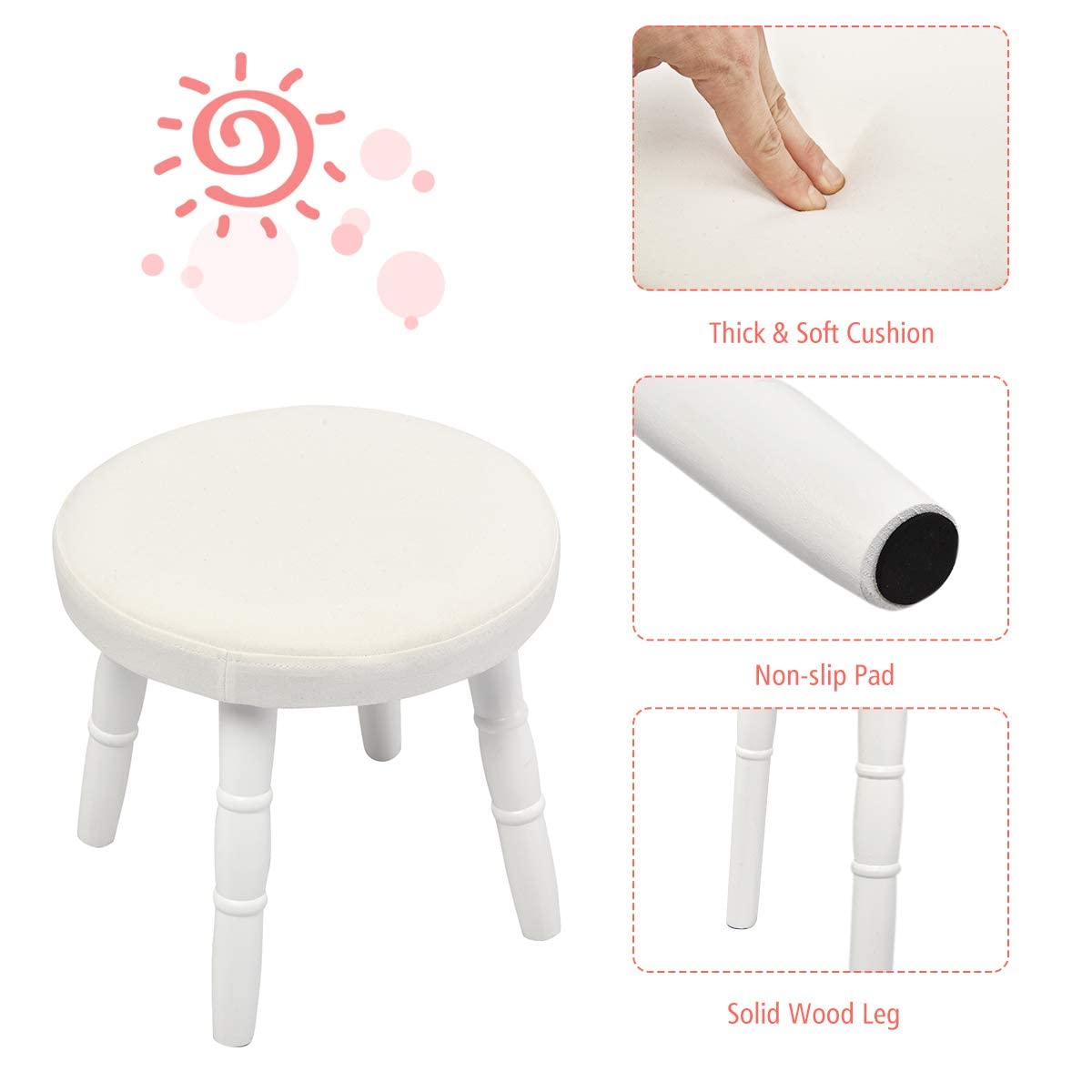 MAT EXPERT Kids Vanity Table Set, Child Pretend Play Makeup Table w/Stool & Crown Mirror, Princess Beauty Play Dressing Table Set w/Drawer, Makeup Table and Stool Set w/Real Mirror for Girls (White)