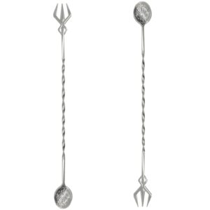 pinenjoy 2pcs 12.67inch bar spoon fork cocktail mixing spoon with trident fork 18/10(304) stainless steel bartender stirring spoon for milkshakes juice coffee tea beer mixing