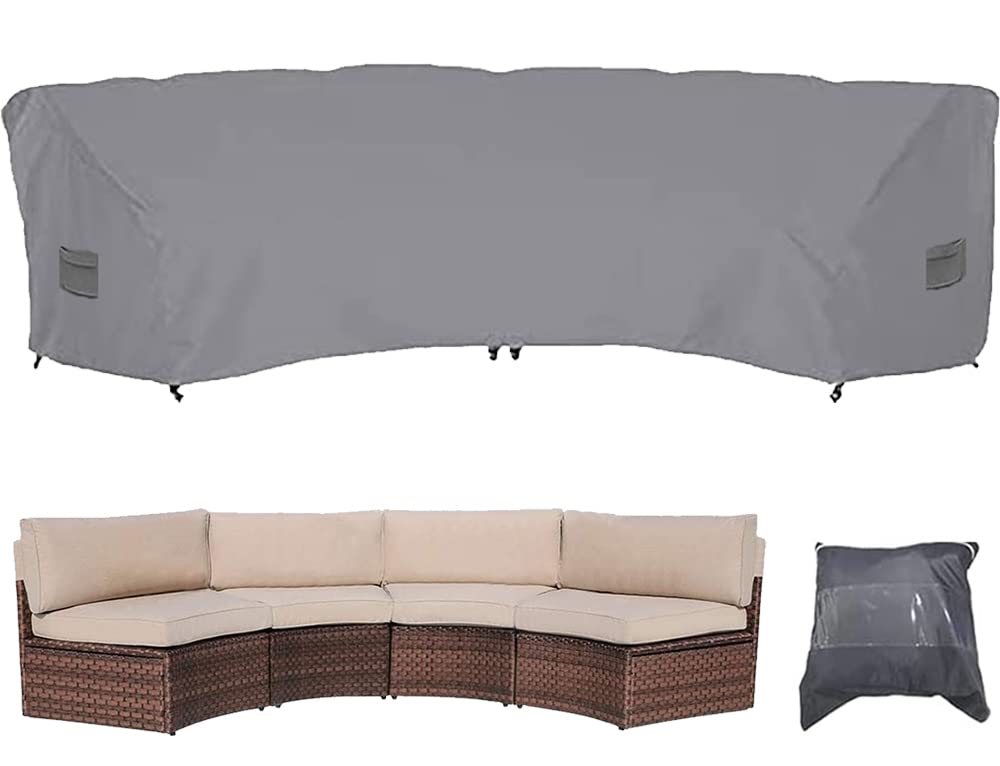 Skyour Patio Sectional Curved Sofa Protector Cover Waterproof Heavy Duty 420D Oxford Outdoor Sectional Curved Couch Sofa Furniture Covers with Windproof Reinforced Buckles (89.76x45.67x33.86in)