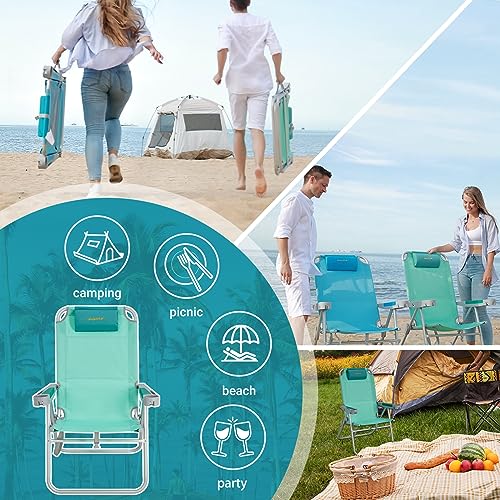 #WEJOY 17 in Oversized Beach Chair, 5 Adjustable Reclining Folding Backpack Beach Chairs for Adult, High Back Seat Chair with Bottle Opener,Handle Strap,Phone&Cup Holder for Camping Sand,300 Lbs