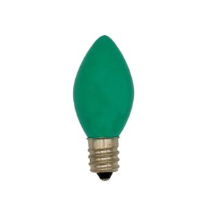 Box of 25 Light Bulbs - C7, Incandescent Steady Burning - Opaque Green - 7 Watt, Extended Life, Nickel Plated Candelabra Base - Great for Decorative Lights and Halloween Strings