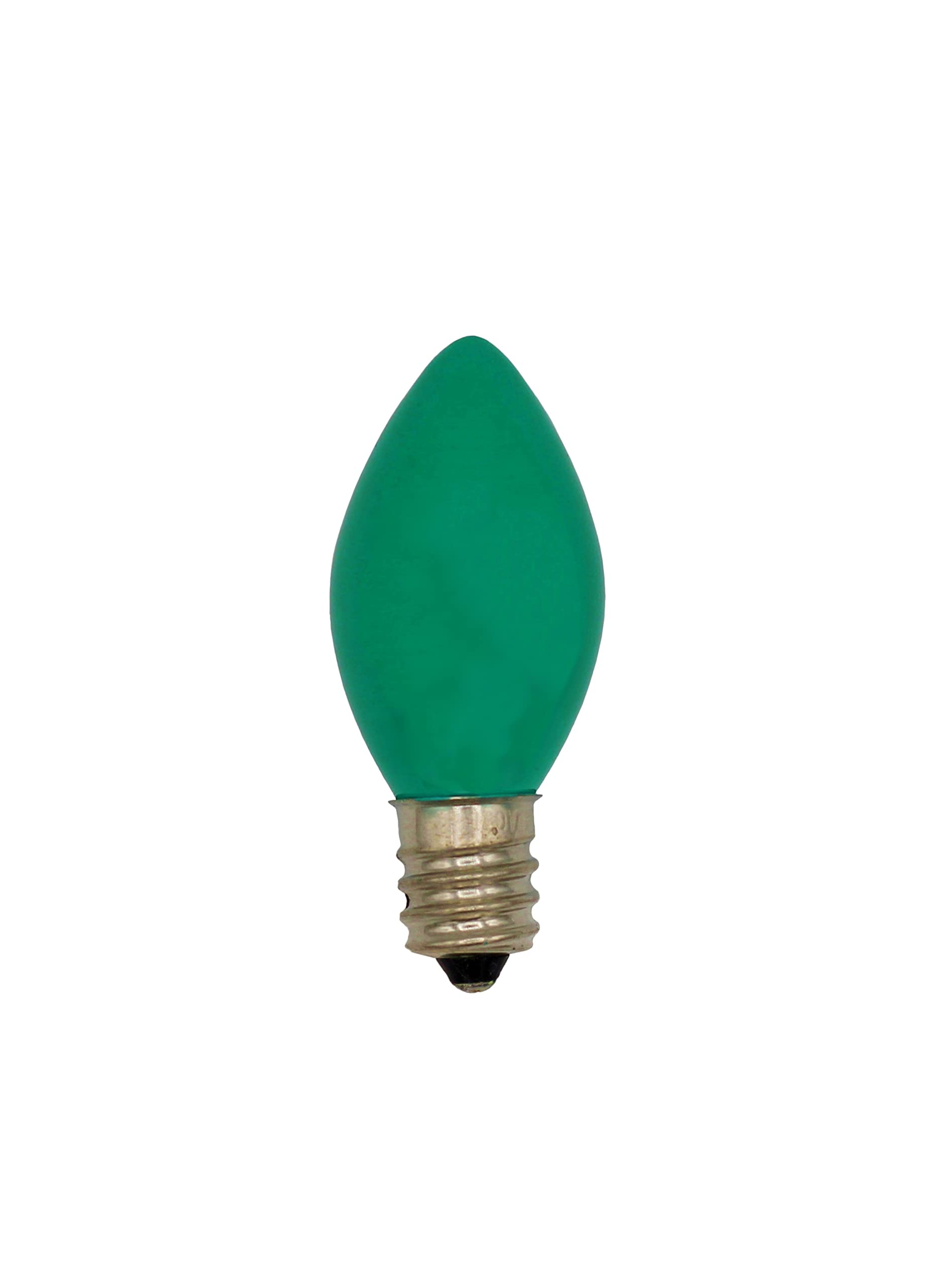 Box of 25 Light Bulbs - C7, Incandescent Steady Burning - Opaque Green - 7 Watt, Extended Life, Nickel Plated Candelabra Base - Great for Decorative Lights and Halloween Strings