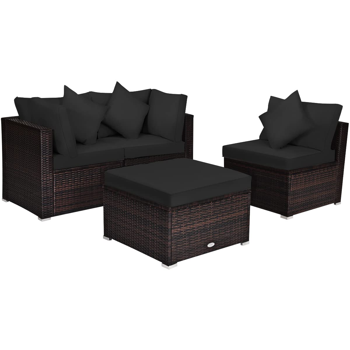 Tangkula 4 PCS Patio Rattan Sofa Set, Outdoor Wicker Sectional Furniture Set, Patio Conversation Set with Removable Cushions & Pillows for Backyard Porch Garden Poolside Balcony (Black)