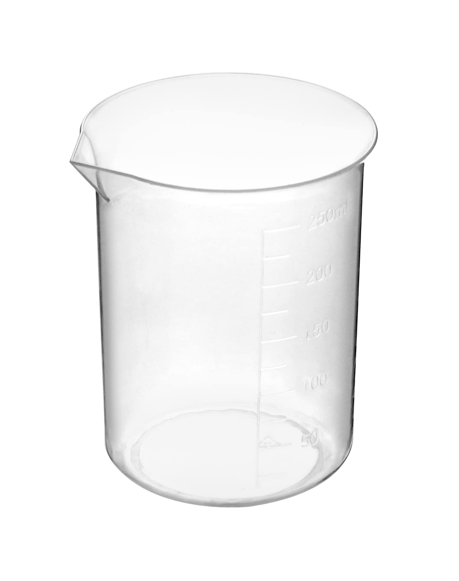 QWORK Plastic Beakers, 250ml, 12 Pieces, Polypropylene, Raised Graduations, Tapered Spout