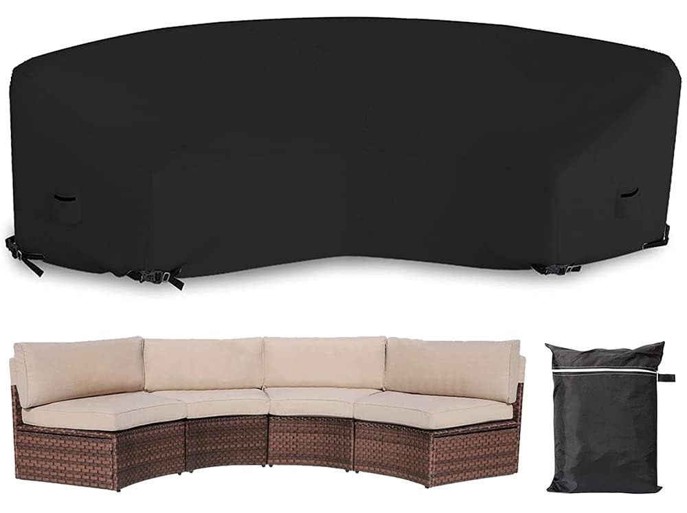 Skyour Patio Sectional Curved Sofa Protector Cover Waterproof Heavy Duty 420D Oxford Outdoor Sectional Curved Couch Sofa Covers with Windproof Reinforced Buckles Black (M: 120.08x38.98x35.83in)