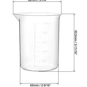 QWORK Plastic Beakers, 250ml, 12 Pieces, Polypropylene, Raised Graduations, Tapered Spout