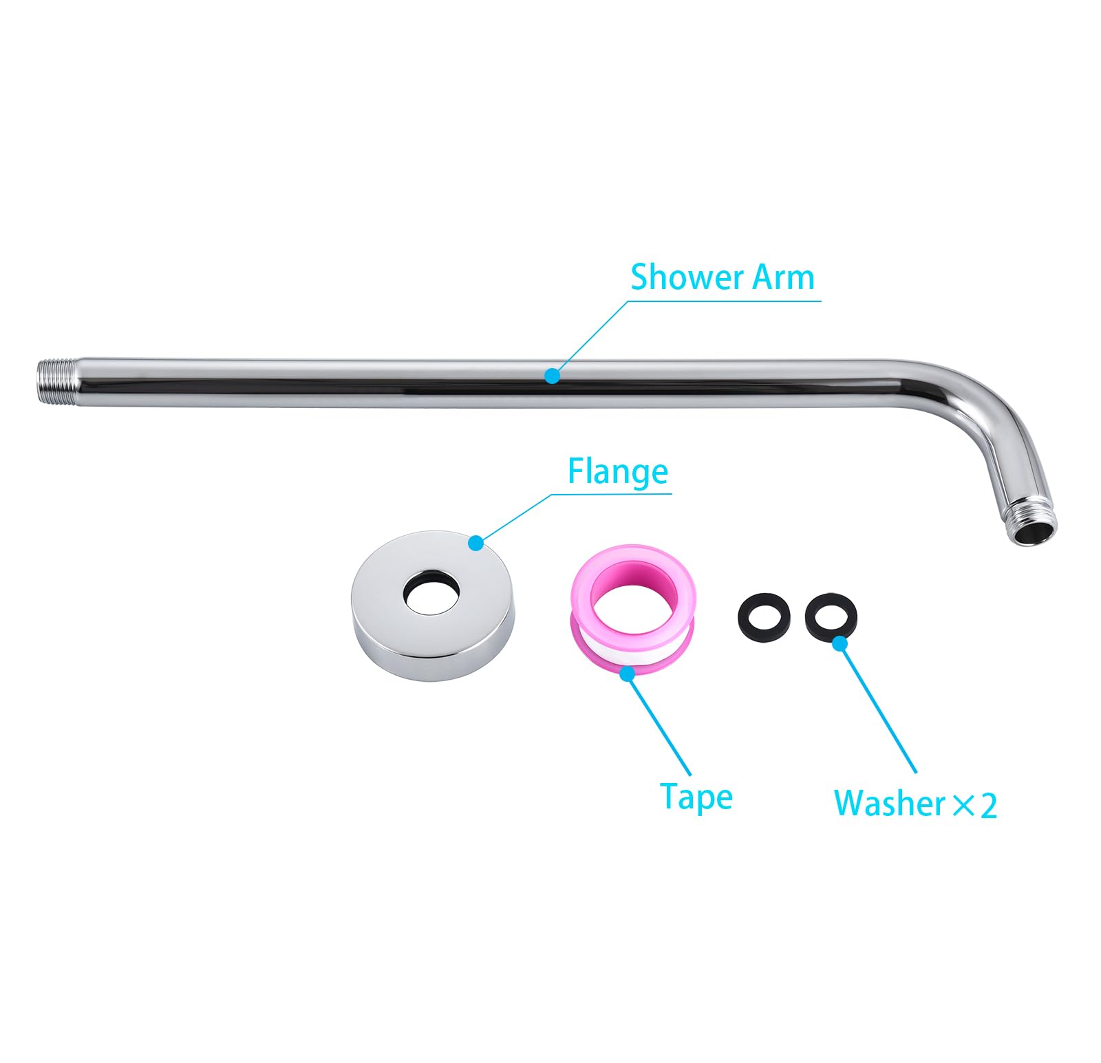 12 Inch Shower Arm with Flange,Stainless Steel 90 Degree Rain Shower Head Extension Arm,Wall-Mounted Shower Head Arm for Fixed Shower Head,Chrome